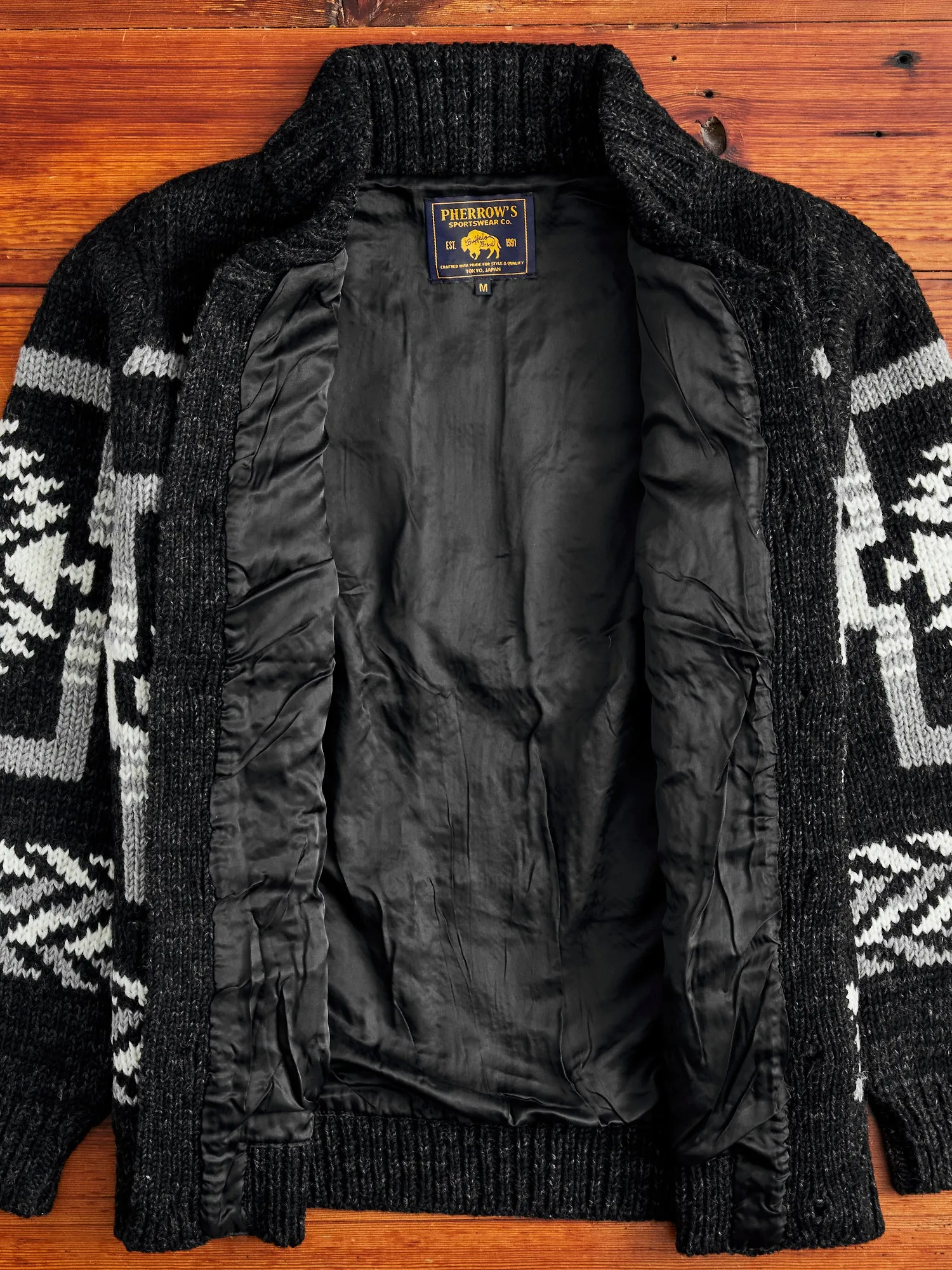 Cowichan Knit Cardigan Sweater in Black