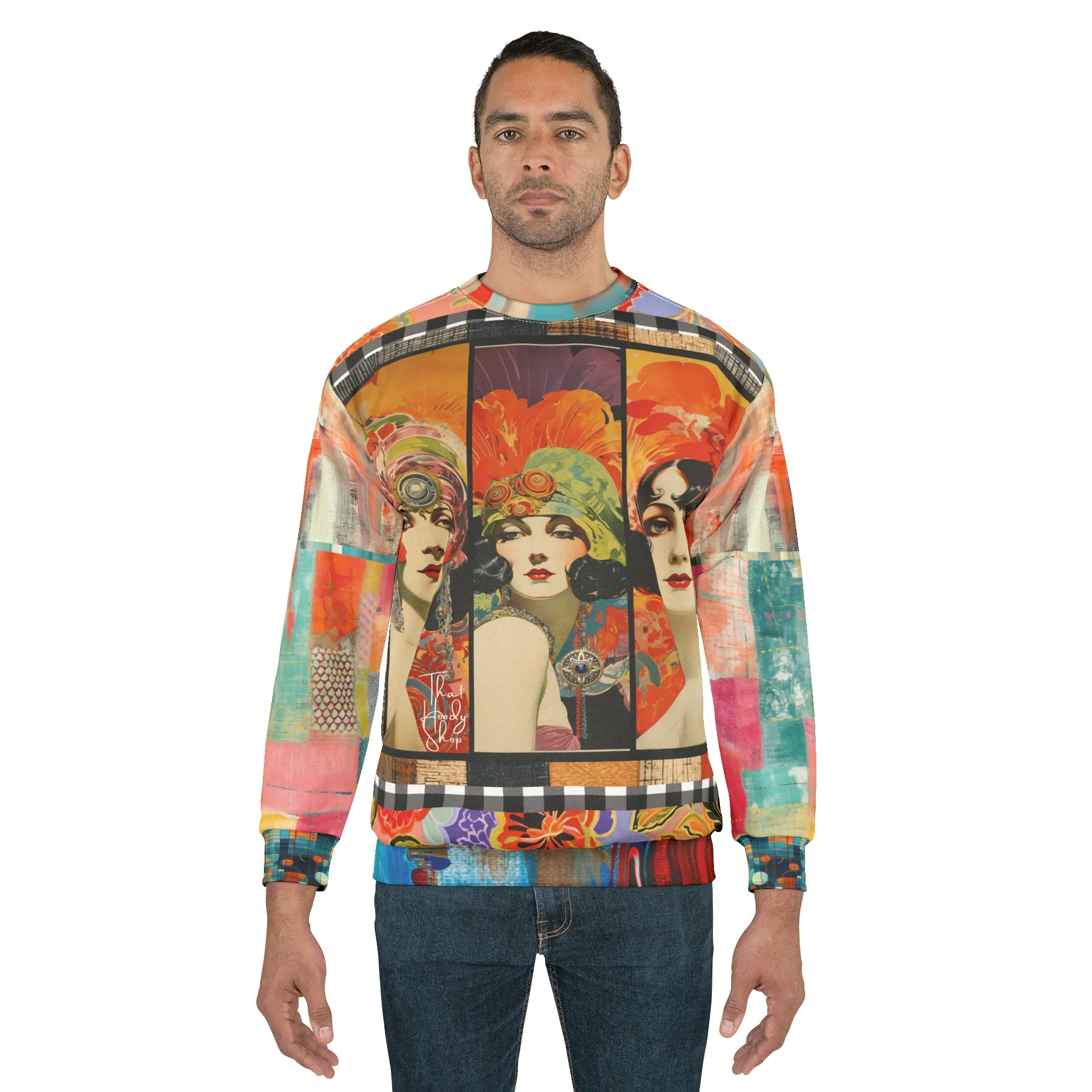 Flapper Girl in Triplicate Mid-Weight Polyester Unisex Sweatshirt (Gold Label)