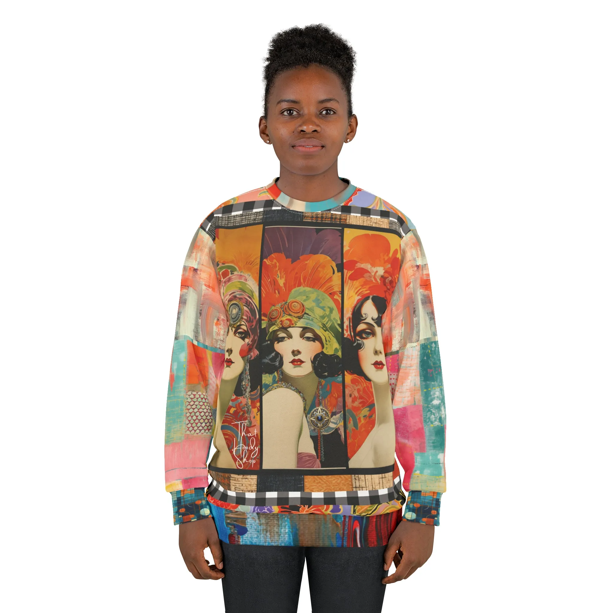 Flapper Girl in Triplicate Mid-Weight Polyester Unisex Sweatshirt (Gold Label)