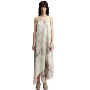 Gray and White Ink Print Maxi Dress