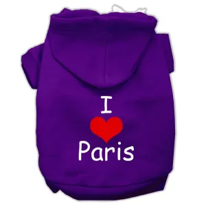 I Love Paris Screen Print Pet Hoodies Purple Size Lg (14)