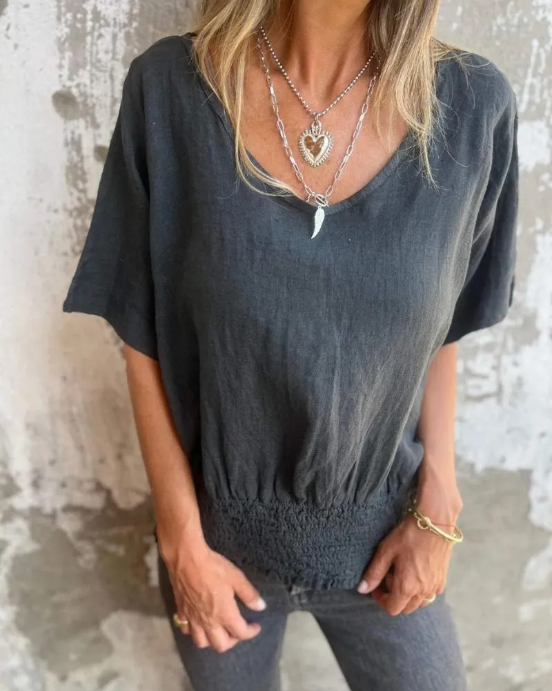 Ivyshape | Comfortable Waisted T Shirt With V-Neckline