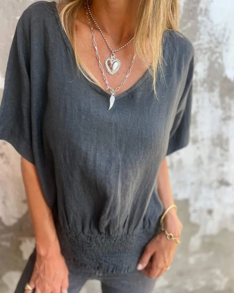 Ivyshape | Comfortable Waisted T Shirt With V-Neckline