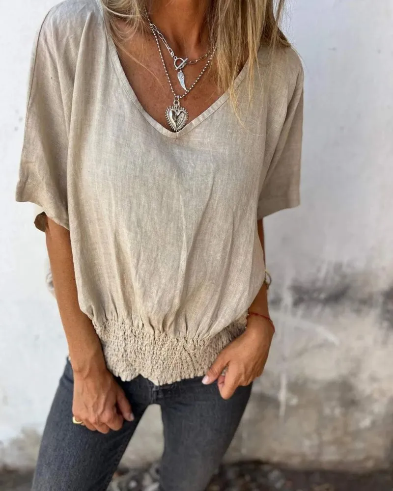 Ivyshape | Comfortable Waisted T Shirt With V-Neckline
