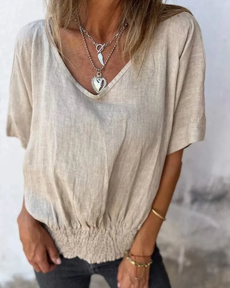 Ivyshape | Comfortable Waisted T Shirt With V-Neckline