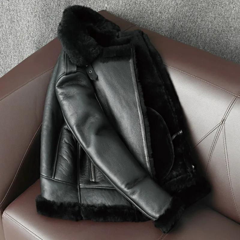 LMS Leather Fur Lapel Motorcycle Jackets