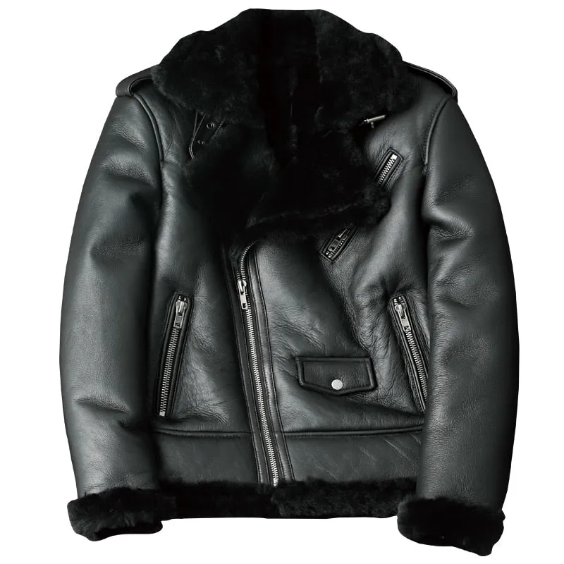 LMS Leather Fur Lapel Motorcycle Jackets
