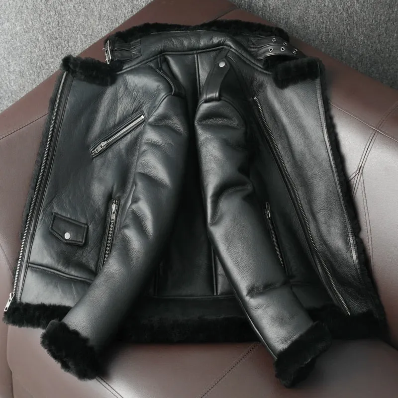 LMS Leather Fur Lapel Motorcycle Jackets