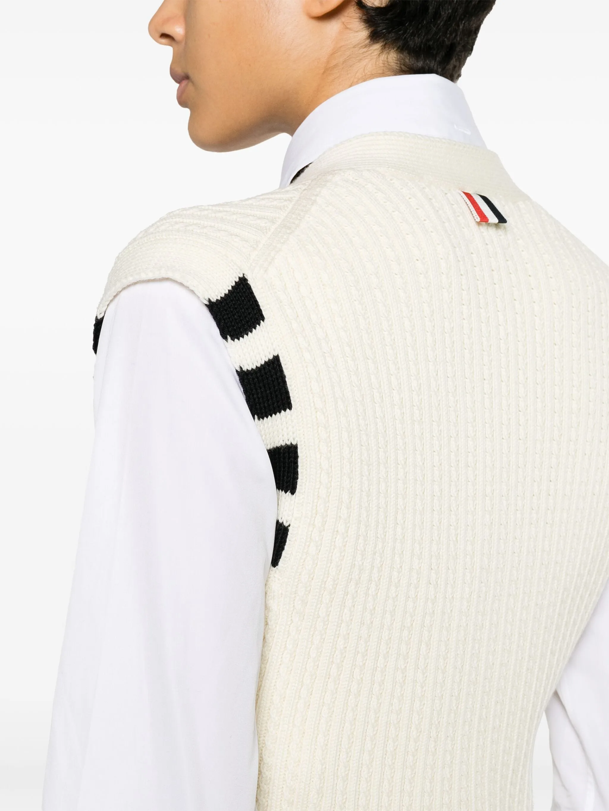 Merino Wool 4-Bar Cropped Cable Cardigan Vest