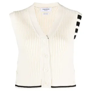 Merino Wool 4-Bar Cropped Cable Cardigan Vest