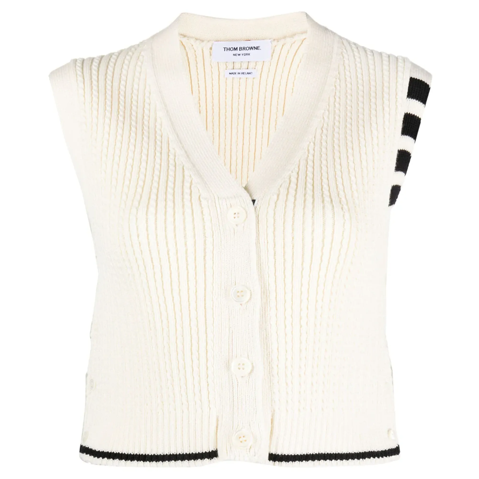 Merino Wool 4-Bar Cropped Cable Cardigan Vest
