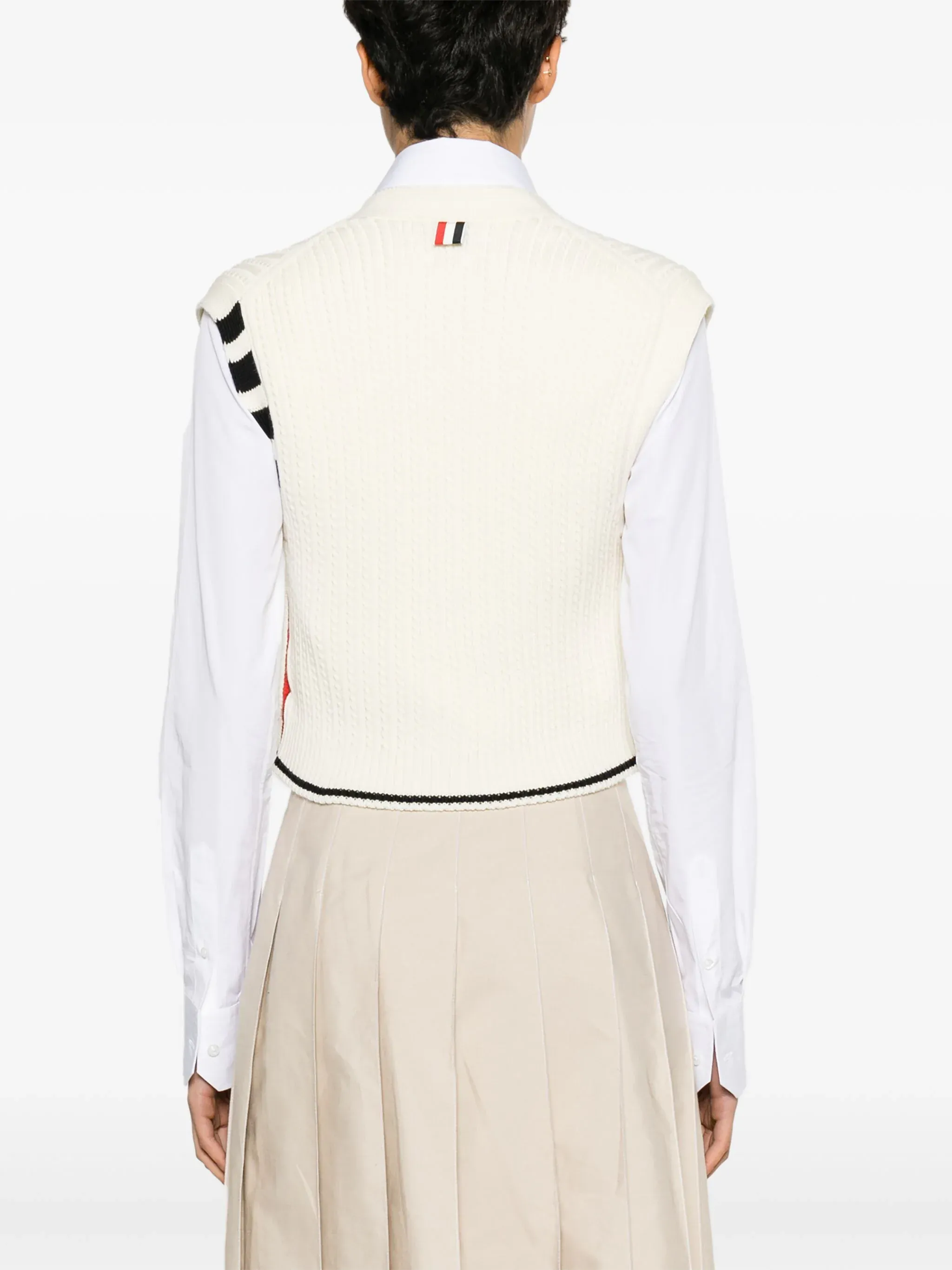 Merino Wool 4-Bar Cropped Cable Cardigan Vest
