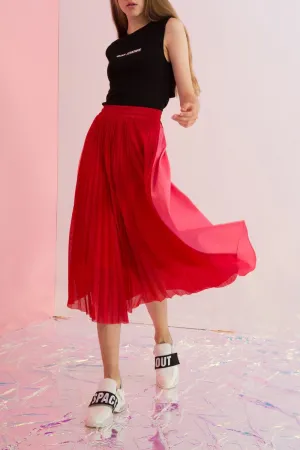 Pleated Mesh Paneled Maxi Skirt