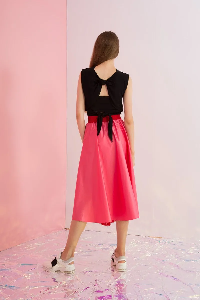 Pleated Mesh Paneled Maxi Skirt