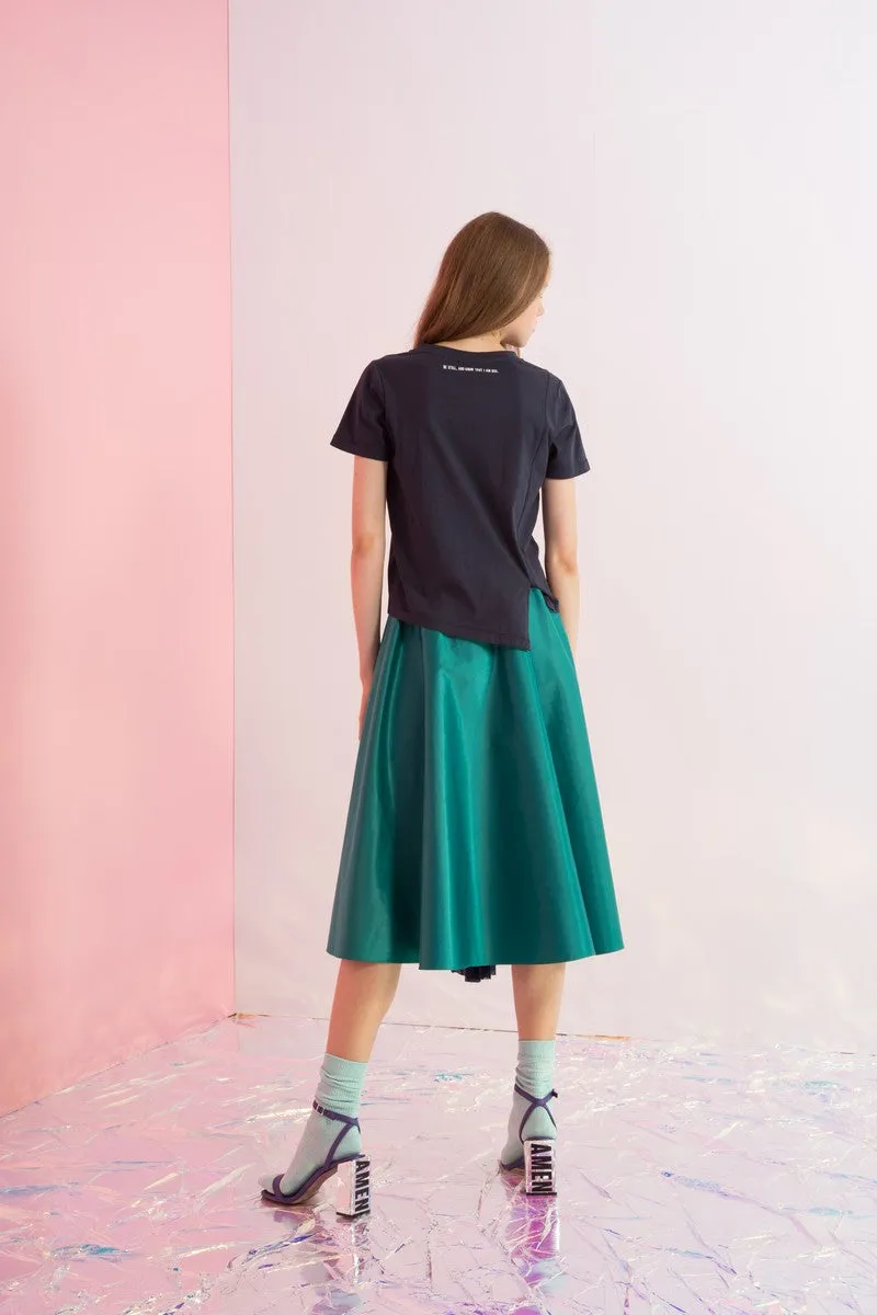 Pleated Mesh Paneled Maxi Skirt