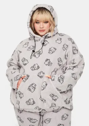 Plus Grey Hello Kitty Printed Fleece Hoodie
