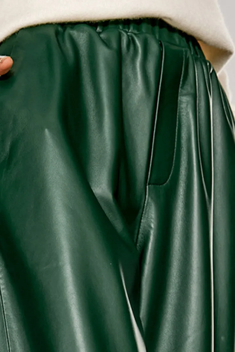 Pull-On Cropped Harem Wide Leg Lambskin Leather Pants
