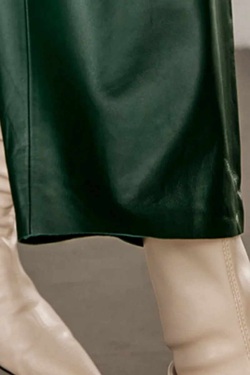 Pull-On Cropped Harem Wide Leg Lambskin Leather Pants