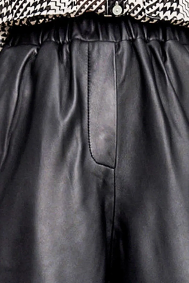 Pull-On Cropped Harem Wide Leg Lambskin Leather Pants