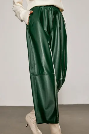 Pull-On Cropped Harem Wide Leg Lambskin Leather Pants