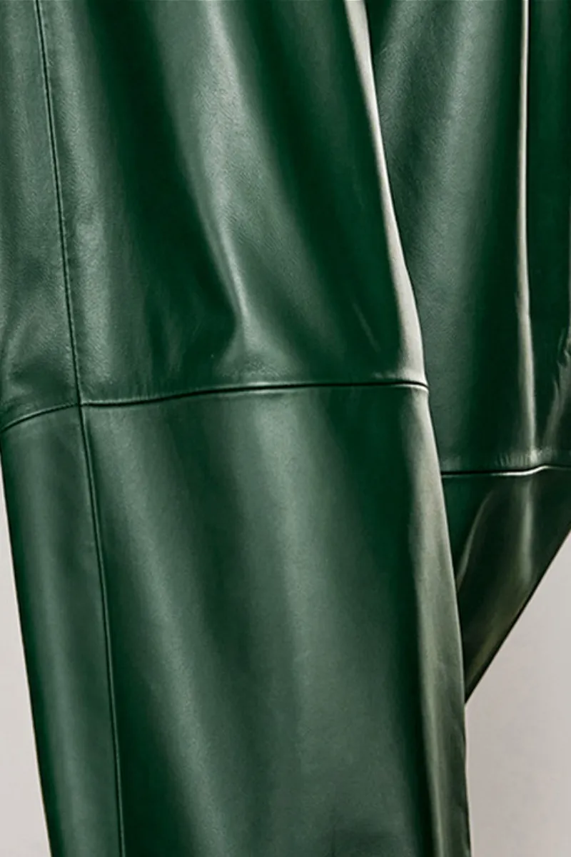 Pull-On Cropped Harem Wide Leg Lambskin Leather Pants