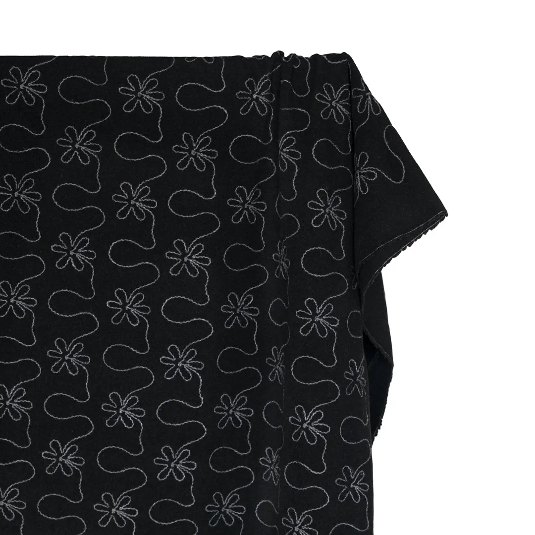 Remnant - 60cm - Deadstock Embroidered Wool Blend Coating - Smoke/Light Grey