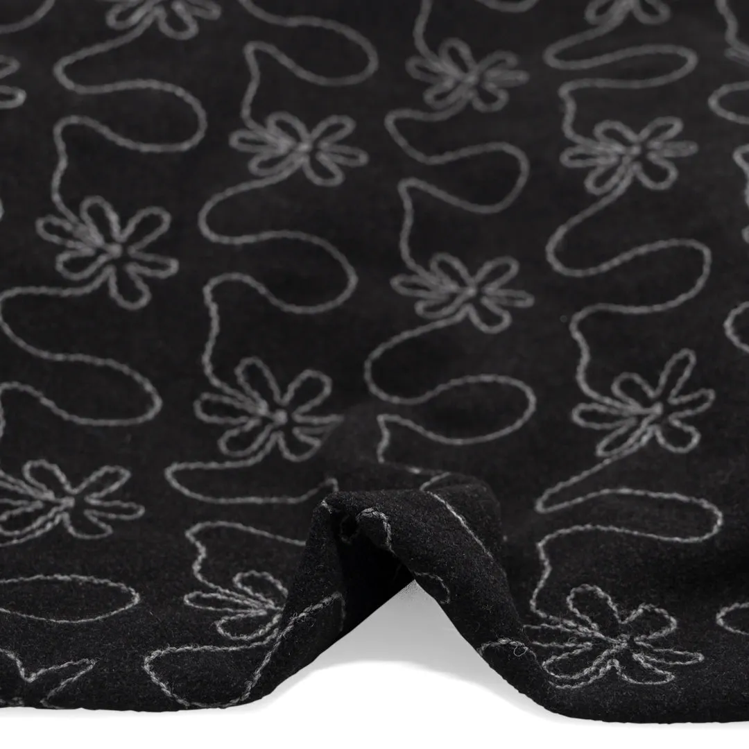 Remnant - 60cm - Deadstock Embroidered Wool Blend Coating - Smoke/Light Grey