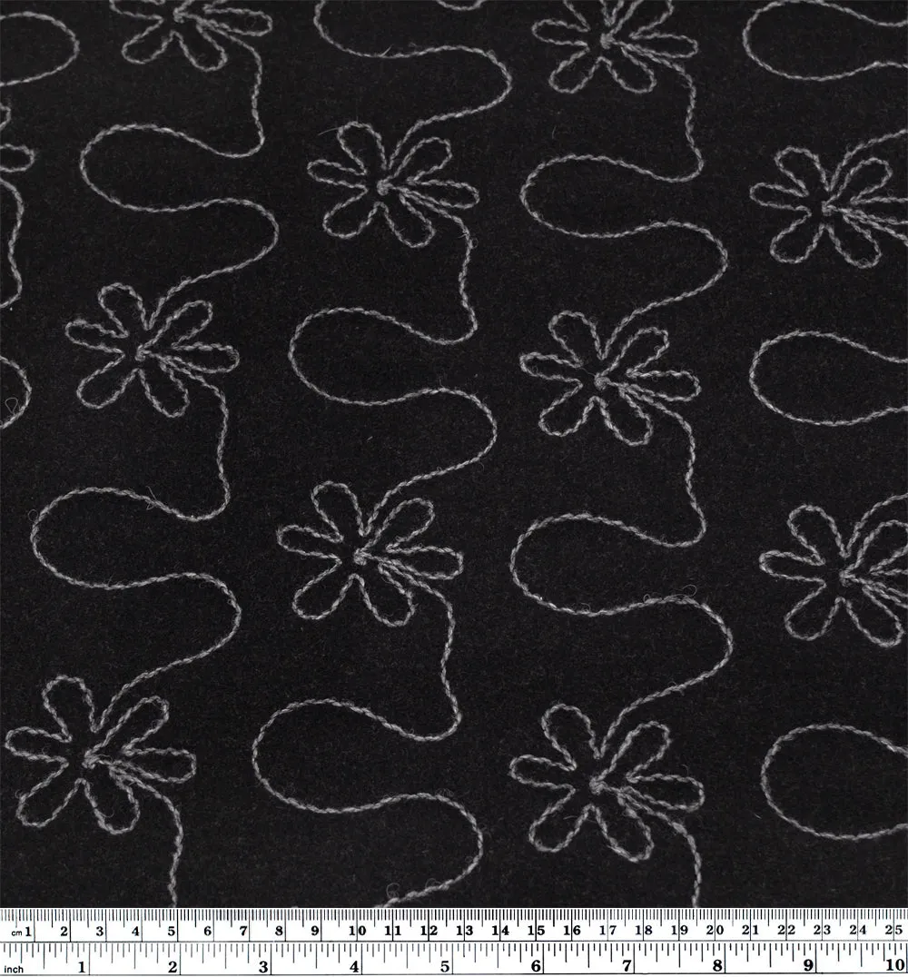 Remnant - 60cm - Deadstock Embroidered Wool Blend Coating - Smoke/Light Grey