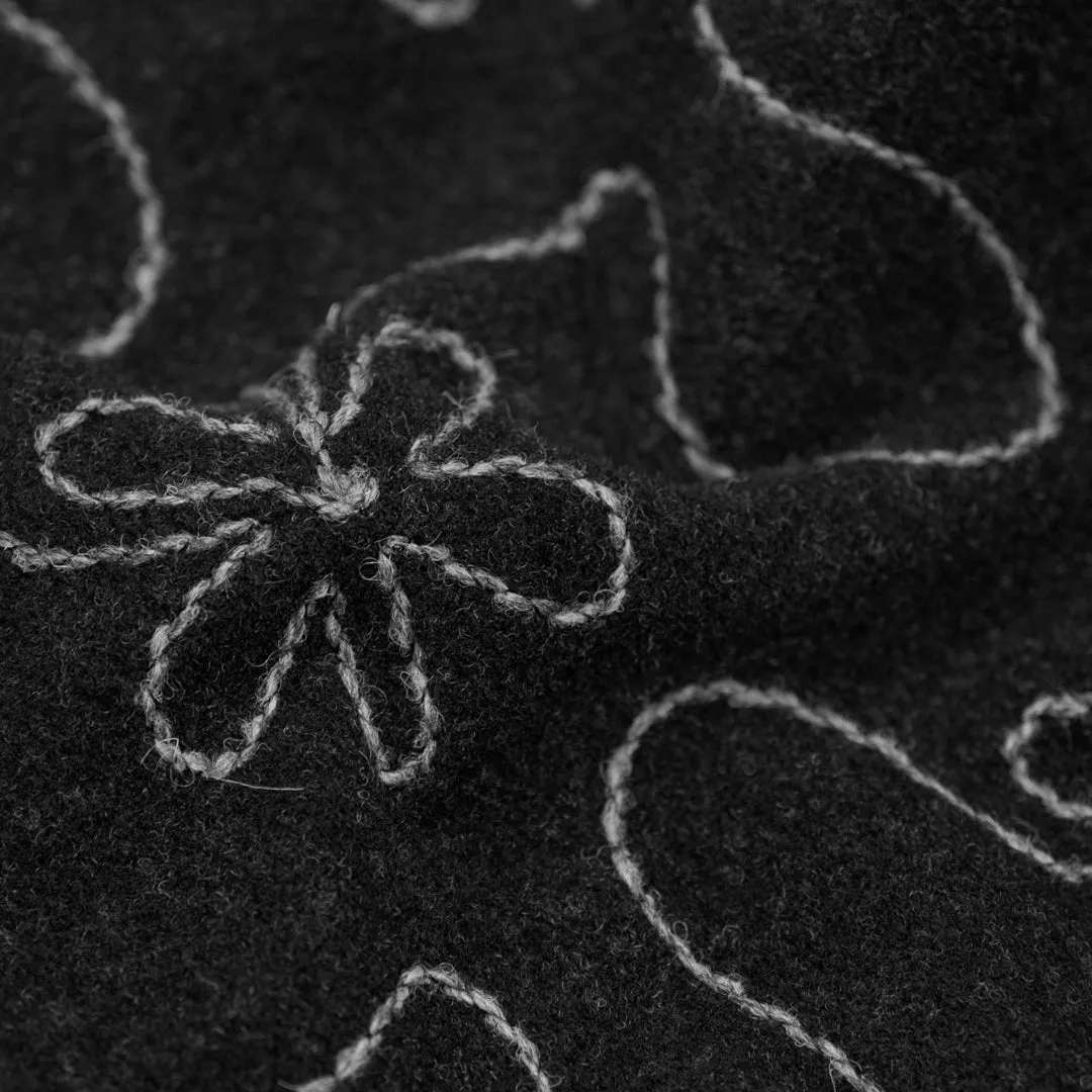 Remnant - 60cm - Deadstock Embroidered Wool Blend Coating - Smoke/Light Grey