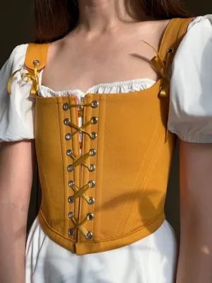 Reversible corset red/mustard yellow with removable shoulder straps