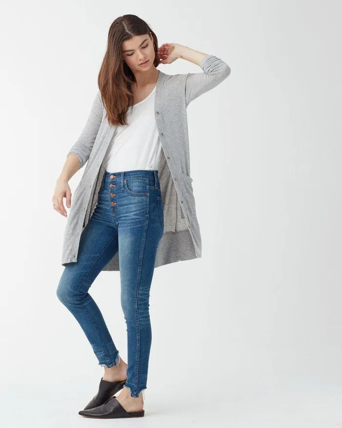 Splendid - 2x1 Rib Cardi Heather Grey