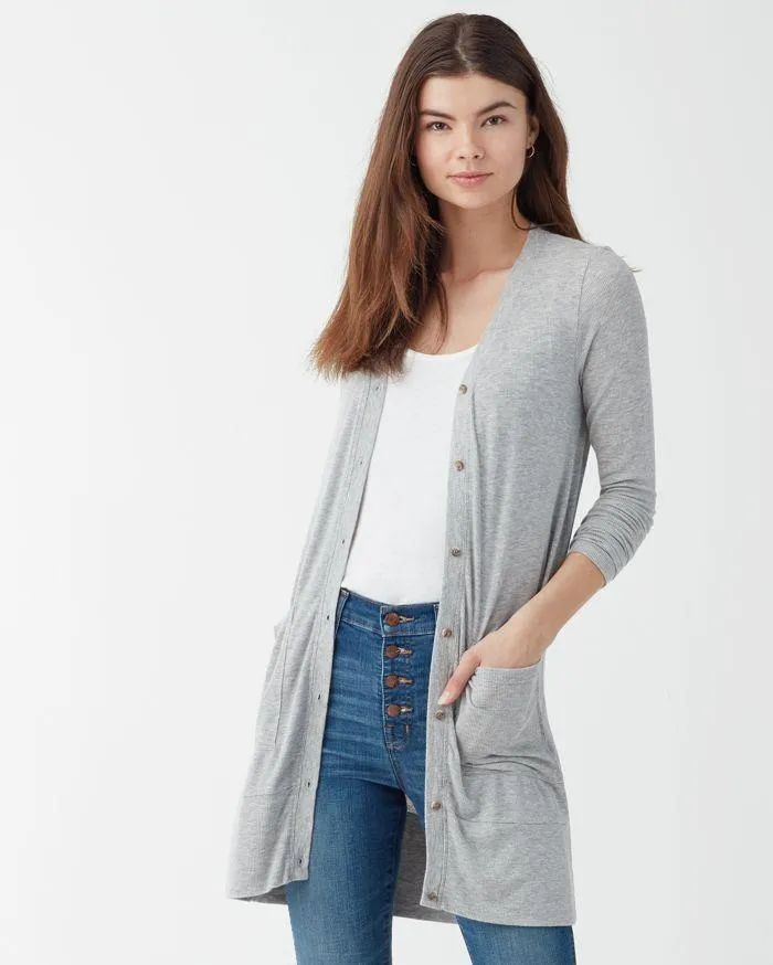 Splendid - 2x1 Rib Cardi Heather Grey