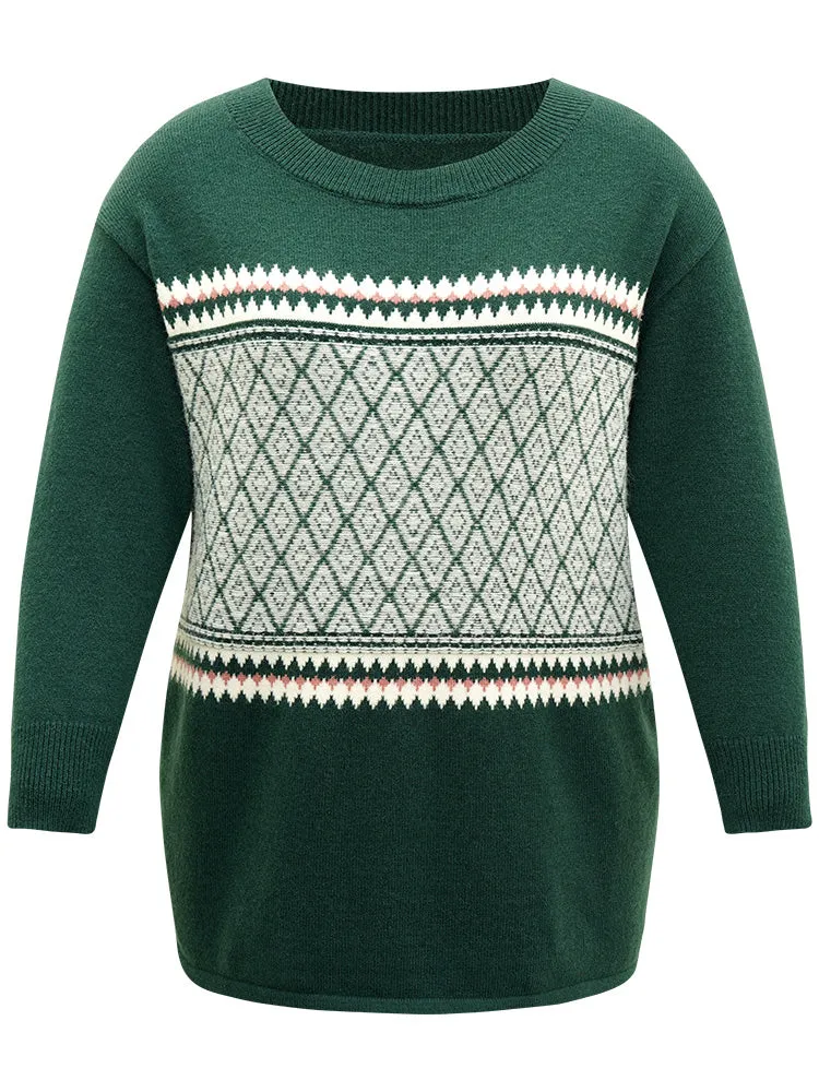 Supersoft Essentials Round Neck Geometric Pullover