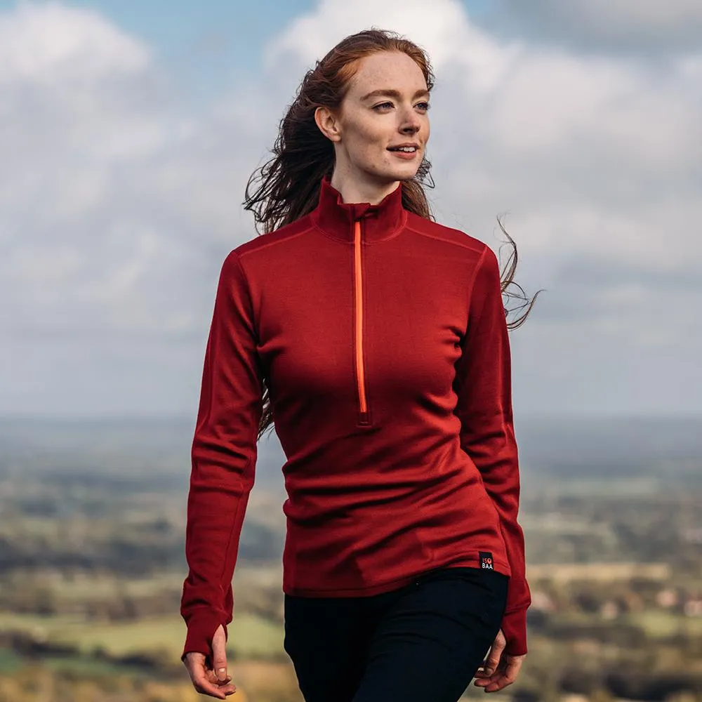 Womens Merino 320 Long Sleeve Half Zip (Red/Orange)