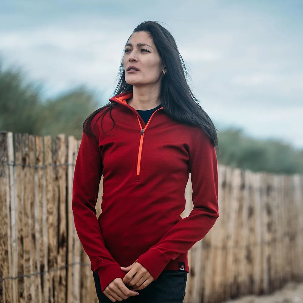 Womens Merino 320 Long Sleeve Half Zip (Red/Orange)