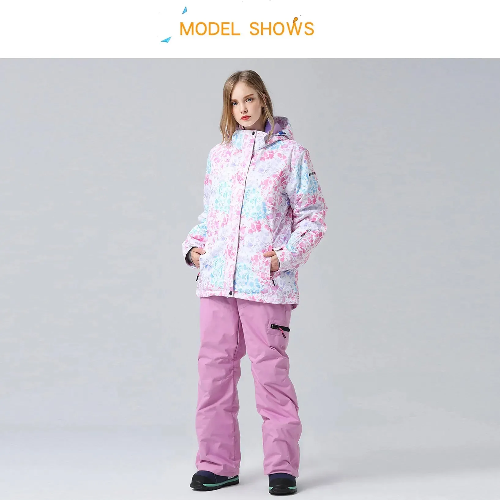 Women's Pink Diamond Side Zipper Ski Suits