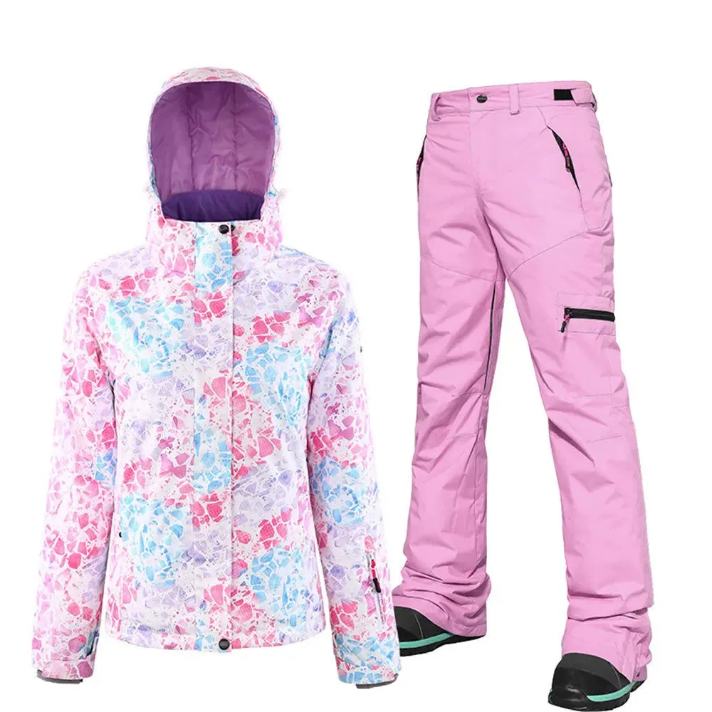 Women's Pink Diamond Side Zipper Ski Suits