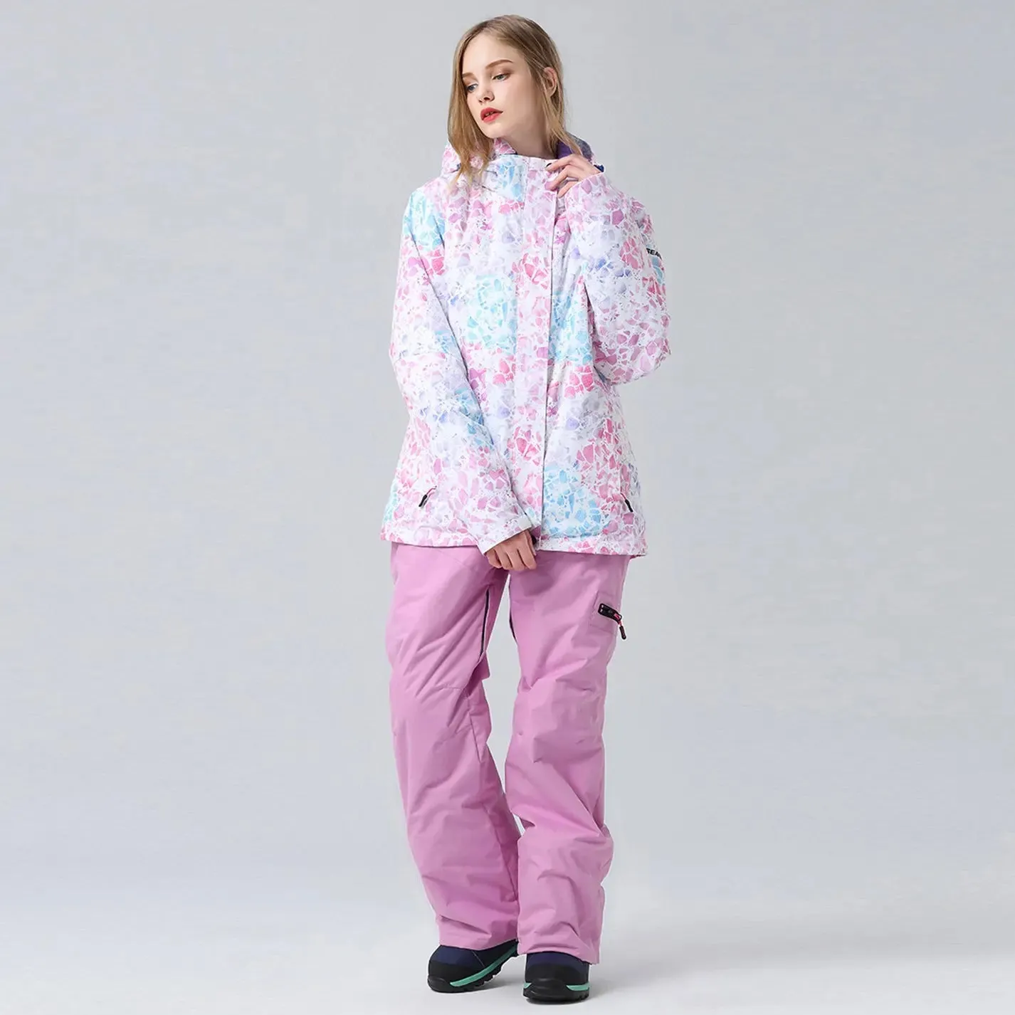 Women's Pink Diamond Side Zipper Ski Suits