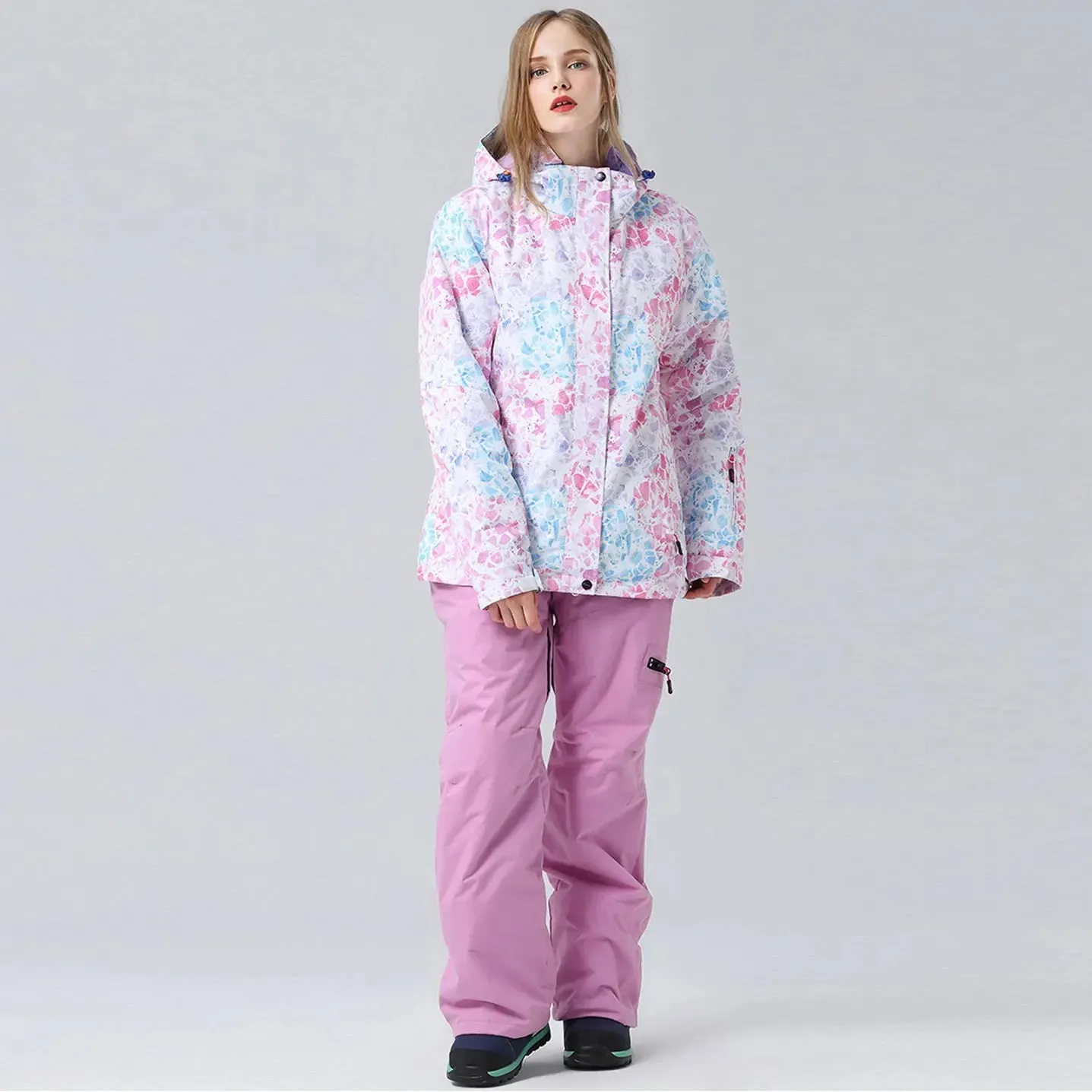 Women's Pink Diamond Side Zipper Ski Suits