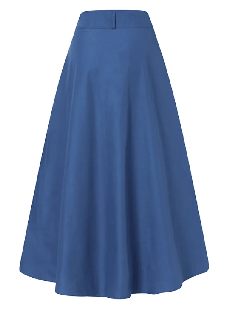 Women's Solid Color Casual Long Skirt with Pocket: Loose Fit and Comfortable Bottom Front